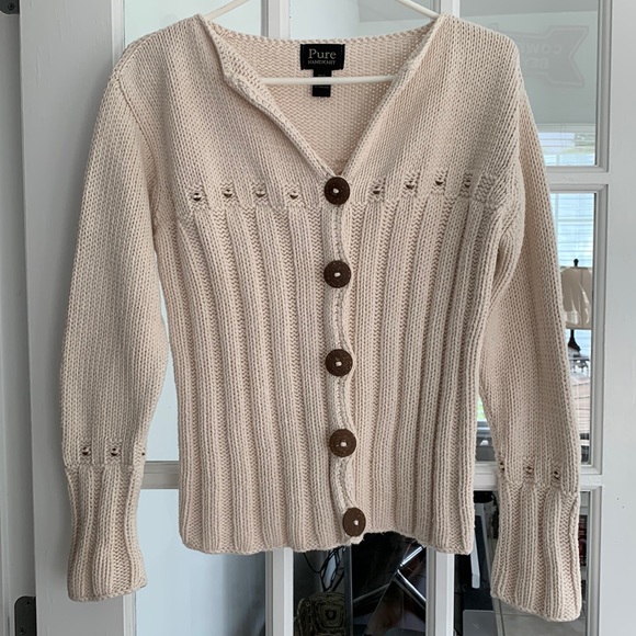 Pure Handknit Sweaters - Hand knit 100% cotton by Pure. Size M/L. Off white with big & small wood buttons